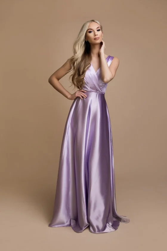 Šaty dlhé elegantné spoločenské na ramienka dámske (SL) FRANCÚZSKA MÓDA FMPEL24BETSY-2 fialová S
