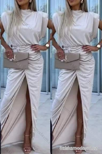 Šaty dlouhé elegantní bez rukávu dámské (S/M ONE SIZE) ITALSKÁ MÓDA IMWGS241026/DUR -   béžová -   S/M