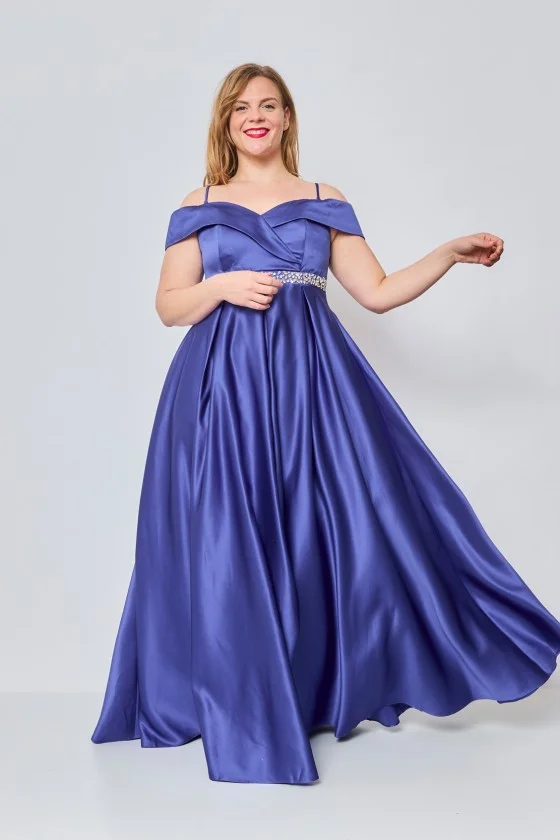 Šaty dlhé elegantné spoločenské carmen dámske nadrozmer (42-48) FRANCÚZSKA MÓDA FMPEL24PATRICIAQS-1 modrá 42