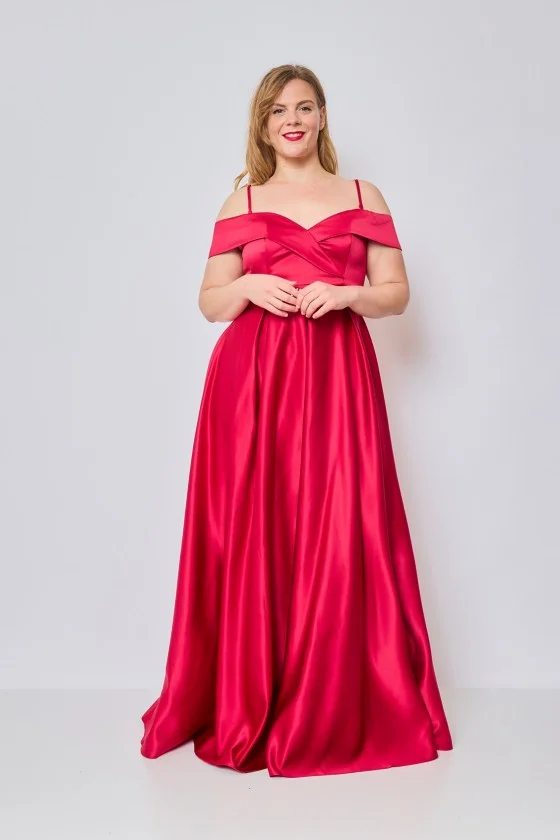 Šaty dlhé elegantné spoločenské carmen dámske nadrozmer (42-48) FRANCÚZSKA MÓDA FMPEL24PATRICIAQS-5 červená 42