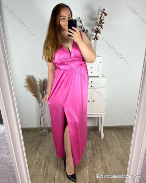 Šaty dlhé spoločenské na ramienka dámske (L/XL/2XL BIG SIZE) TALIANSKA MÓDA IMPSH245192A/DR XL/2XL ružová