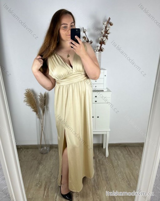 Šaty dlhé spoločenské na ramienka dámske (L/XL/2XL BIG SIZE) TALIANSKA MÓDA IMPSH245192A/DR XL/2XL béžová