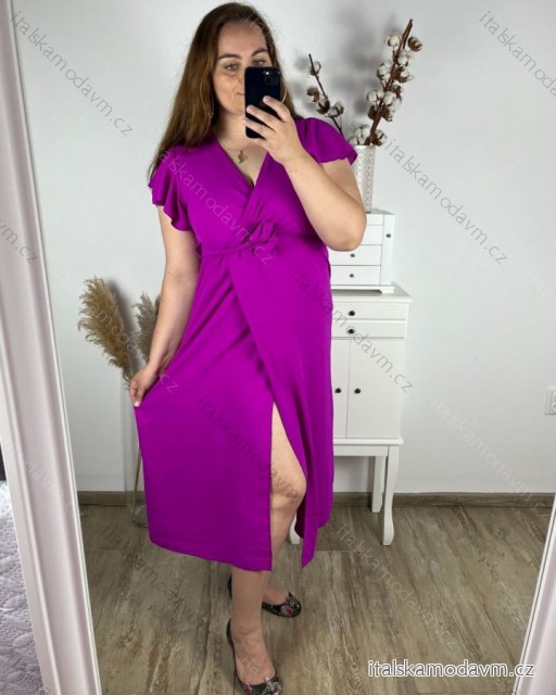 Šaty dlouhé letní krátký rukáv dámské (S/M/L/XL ONE SIZE) ITALSKÁ MODA IMD24042/DR L/XL růžová fuchsiová