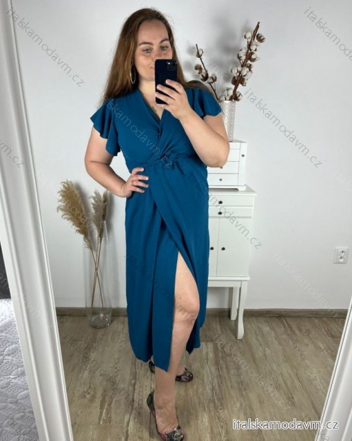 Šaty dlouhé letní krátký rukáv dámské (S/M/L/XL ONE SIZE) ITALSKÁ MODA IMD24042/DR S/M/L modrá petrolejová