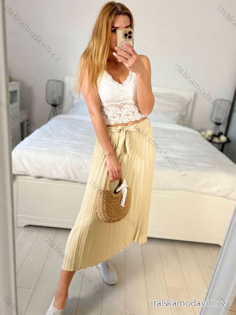 Sukně dlouhá skládaná s páskem dámská (S/M ONE SIZE) ITALSKá MóDA IM724001/DU -   béžová -   S/M