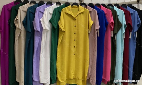 Šaty košeľové krátky rukáv dámske nadrozmer (2XL/3XL ONE SIZE) TALIANSKA MÓDA IMC24196