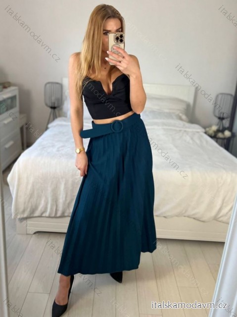 Sukňa skladaná s opaskom dlhá dámska (S/M ONE SIZE) TALIANSKA MÓDA IMM23M23192/DU -   modrá petrolejová -   S / M