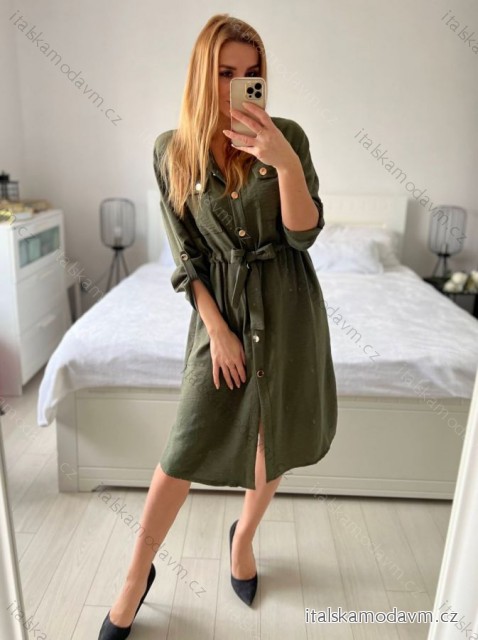 Šaty košeľové dlhý rukáv dámske (S/M ONE SIZE) TALIANSKA MÓDA IMWGB233769/DU