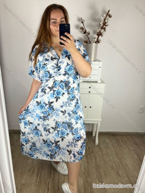 Šaty šifónové krátky rukáv dámske nadrozmer kvetované (XL/2XL ONE SIZE) TALIANSKA MÓDA IMWGM232296-5/DUR