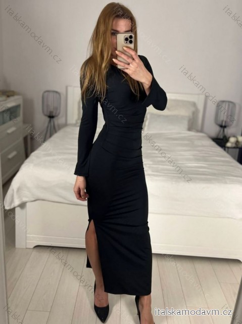 Šaty dlhé elegantný dlhý rukáv dámske (S/M ONE SIZE) TALIANSKA MÓDA IMM23M29700/DU