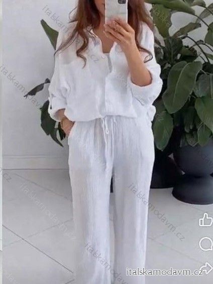 Súprava mušelínová košeľa a nohavice dámska (S/M/L ONE SIZE) TALIANSKA MÓDA IMWBH24013/DUR -   biela -   M / L