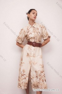 Šaty elegantné košeľové s opaskom 3/4 dlhý rukáv dámske (S/M ONE SIZE) TALIANSKA MÓDA IMM24M3457