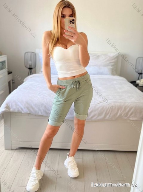 Kraťasy strečové šortky dámske (S/M ONE SIZE) TALIANSKA MÓDA IMC24209/DU -   zelená khaki -   S / M