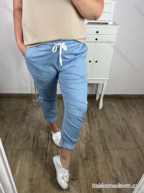 Nohavice  s opaskom dámske nadrozmer (XL/2XL/3XL ONE SIZE) TALIANSKA MóDA IM424211/DR 2XL/3XL svetlo modrá