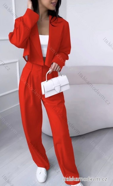 Souprava/komplet elegantní kalhoty dlouhé a sako dlouhý rukáv dámská (S/M ONE SIZE) ITALSKÁ MÓDA IMD23204/DU červená