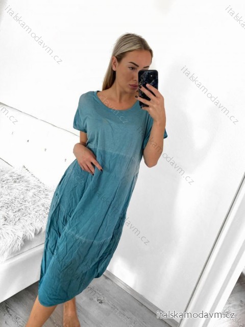 Šaty oválne letné voľnočasové oversize krátky rukáv dámske (XL/2XL/3XL ONE SIZE) TALIANSKA MÓDA IM422510/DUR petrolejová
