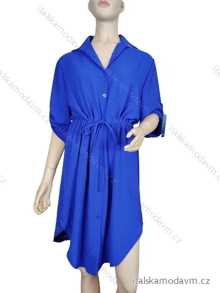 Šaty košilové 3/4 krátký rukáv dámské (S/M/L/XL ONE SIZE) ITALSKÁ MÓDA IMC23025/DU kr. modrá