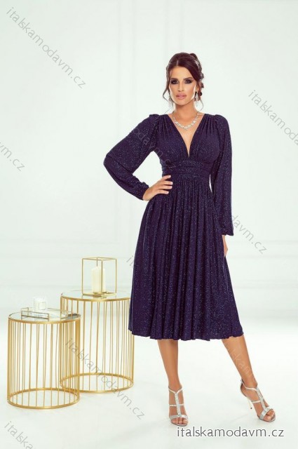 Šaty spoločenské trblietavé s flitrami dlhý rukáv dámske nadrozmer (34-46) POLSKÁ MÓDA PMLWD24KLARA4 tmavo modrá 46