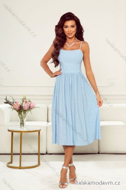 Šaty elegantní na ramínka dámské (34-40) POLSKÁ MÓDA PMLWD24ARIANA svetlo modrá 34