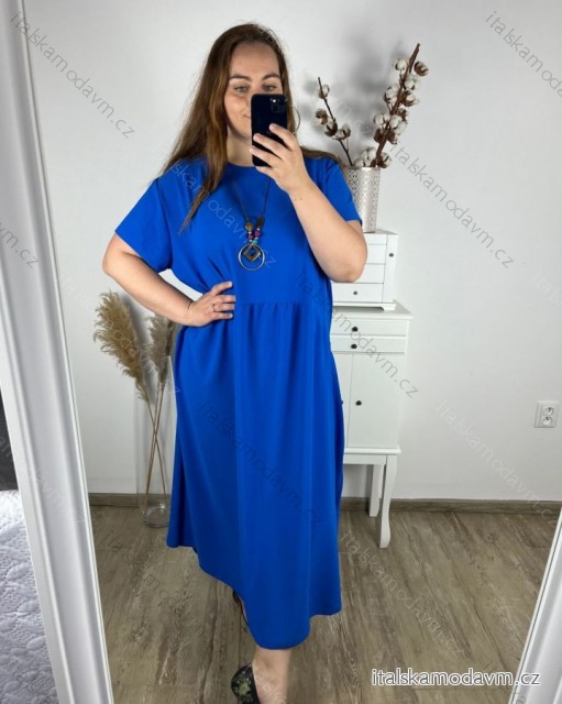 Šaty s přívěskem dlhé krátky rukáv dámske nadrozmer (54/56/58 ONE SIZE) TALIANSKA MóDA IM424277/DR modrá královská 54/58