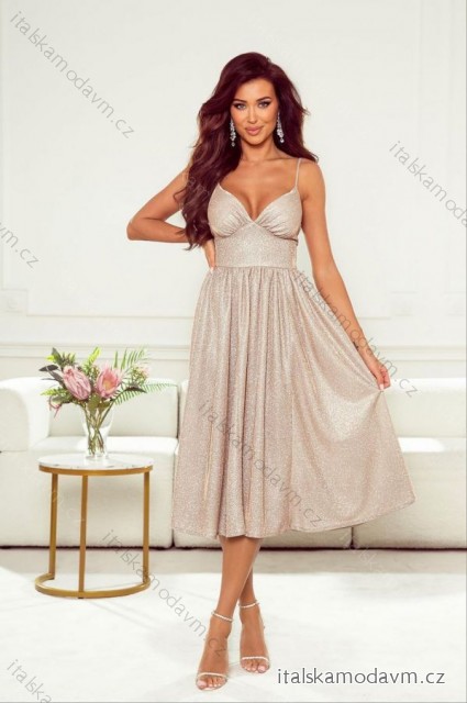 Šaty elegantné trblietavé s flitrami na ramienka dámske (34-40) POLSKÁ MÓDA PMLWD24AURORA béžová 40