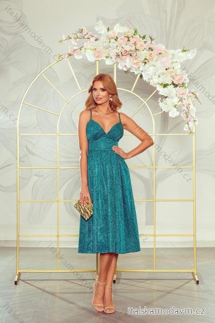 Šaty elegantní třpytivé s flitry na ramínka dámské (34-40) POLSKÁ MÓDA PMLWD24AURORA-2 zelená smaragdová 34