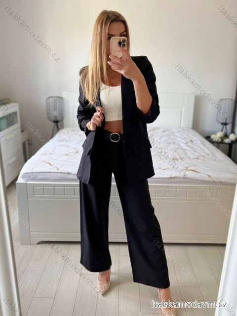 Súprava elegantné sako a nohavice dámska (S/M ONE SIZE) TALIANSKA MÓDA IMWB24146/DU -   čierna
 -   S / M