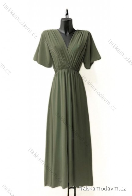 Šaty dlouhé elegantní krátký rukáv dámské (38/40 ONE SIZE) ITALSKÁ MÓDA IMPES249699 zelená khaki 