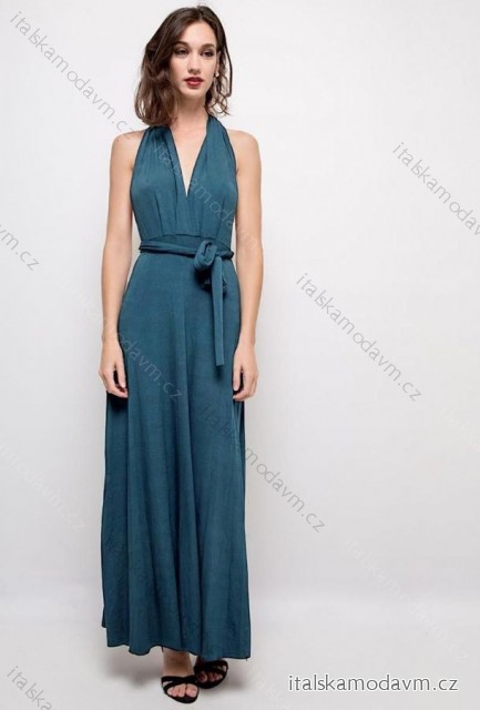 Šaty dlouhé elegantní bez rukávu dámské (38/40 ONE SIZE) ITALSKÁ MÓDA IMPES241781 modrá petrolejová 