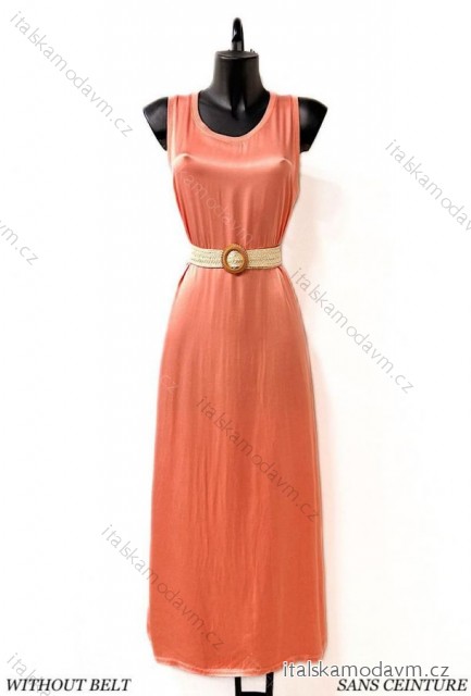 Šaty dlouhé saténové elegantní bez rukávu dámské (38/40 ONE SIZE) ITALSKÁ MÓDA IMPES24A00035 růžová lososová 38/40