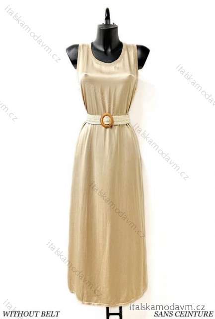 Šaty dlouhé saténové elegantní bez rukávu dámské (38/40 ONE SIZE) ITALSKÁ MÓDA IMPES24A00035 béžová 
