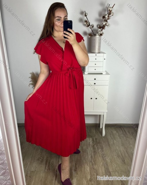 Šaty letné krátky rukáv dámske nadrozmer (3XL/4XL ONE SIZE) TALIANSKA MÓDA IMWQ24133/DUR červená 3XL/4XL