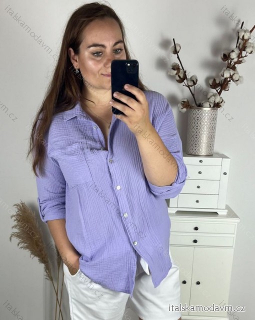 Košeľa mušelínová dlhý rukáv dámska (L/XL/2XL  ONE SIZE) TALIANSKA MÓDA IMWBH24014/DUR -   fialová -   XL/2XL