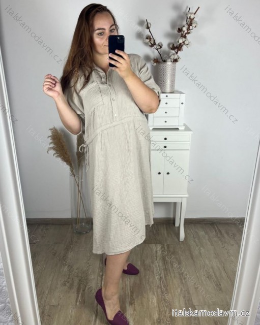 Šaty mušelínové bavlněné letné krátky rukáv dámske nadrozmer (58/60) TALIANSKA MÓDA IMWEC24042/DR