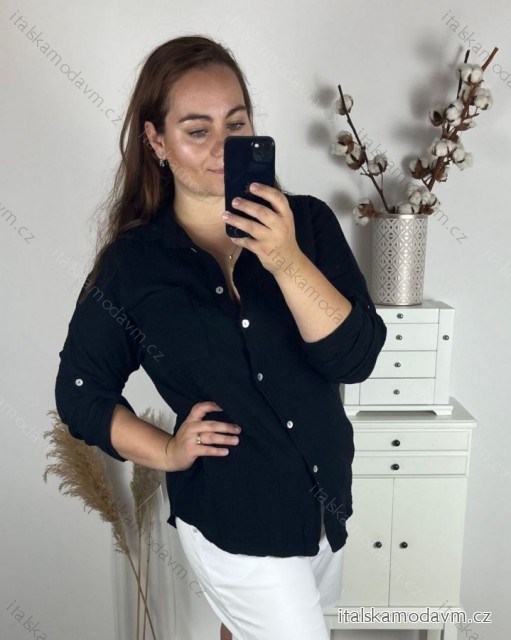 Košeľa mušelínová dlhý rukáv dámska (L/XL/2XLONE SIZE) TALIANSKA MÓDA IMWBH24014/DU černá XL/2XL