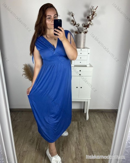 Šaty dlouhé elegantní icecool krátký rukáv dámské (M/L, XL/XXL) AINUOSI  ITALSKÁ MODA IMB249025/DU XL/2XL modrá královská