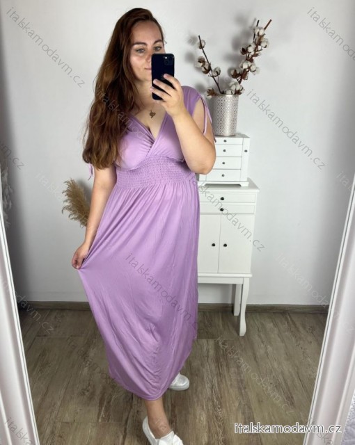 Šaty dlouhé elegantní icecool krátký rukáv dámské (M/L, XL/XXL) AINUOSI  ITALSKÁ MODA IMB249025/DU XL/2XL fialová