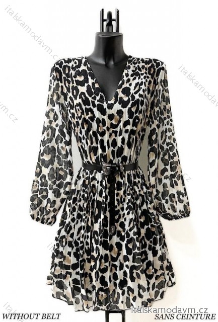 Šaty letní elegantní dlouhý rukáv dámské (38/40 ONE SIZE) ITALSKÁ MÓDA IMPES2421635-1 hnědá gepard 38/40