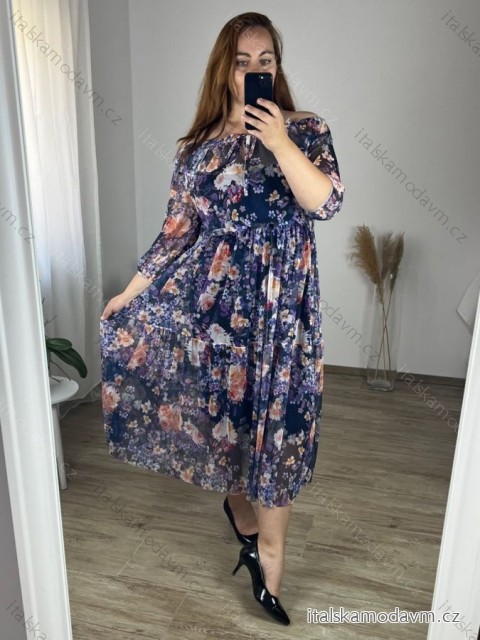 Šaty dlhé letné 3/4 dlhý rukáv dámske nadrozmer (50/52) TALIANSKA MÓDA IMWEC24017/DUR -   fialová -   50/52