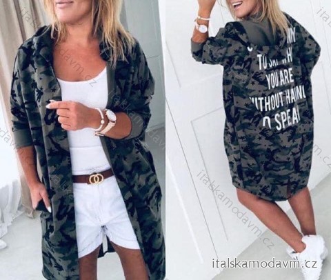 Cardigan bavlněný s kapucí  dámský maskáč (S/M ONE SIZE) ITALSKÁ MÓDA IMD22615