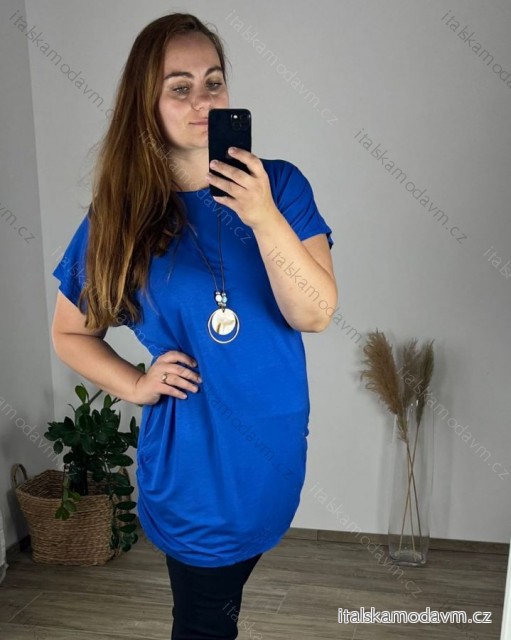 Tunika s príveskom krátky rukáv dámska nadrozmer (56/58 ONE SIZE) TALIANSKA MÓDA IM424BOLOGNA/DU 56/58 modrá královská