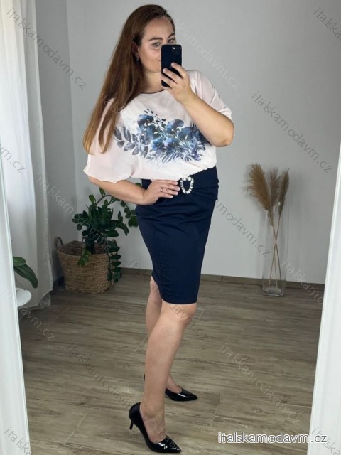 Šaty spoločenské elegantný krátky rukáv dámske nadrozmer (40-50 ONE SIZE) POLSKÁ MÓDA PMLBT24ELKA/DR 44 modrá
