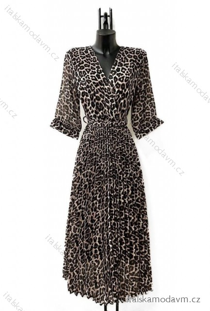 Šaty dlhé elegantný dlhý rukáv dámske (S/M ONE SIZE) TALIANSKA MÓDA IMPES24LISA-5 hnědá gepard S / M