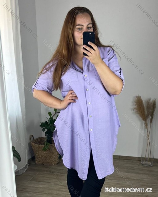 Košile dlouhý rukáv dámská nadrozměr (48/50 ONE SIZE) ITALSKá MÓDA IMC24MARIA/DR 48/50 fialová