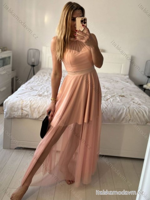 Šaty tilové elegantné bez rukávov dámske (S/M ONE SIZE) TALIANSKA MÓDA IMM22Q52235A/UL růžová