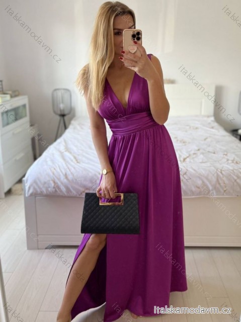 Šaty dlhé spoločenské na ramienka dámske (S/M ONE SIZE) TALIANSKA MÓDA IMPSH245192/DU