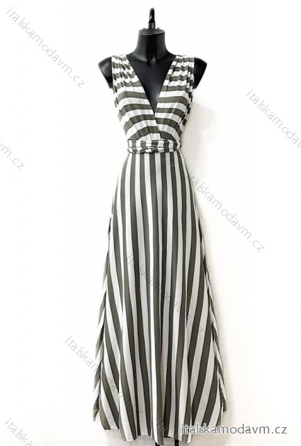 Šaty dlouhé letní bez rukávu dámské (S/M ONE SIZE) ITALSKÁ MÓDA IMPES24BORA zelená khaki S / M