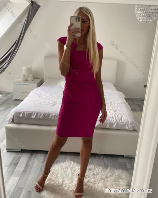 Šaty pouzdrové společenské elegantní bez rukávů dámské (S-XL) ITALSKÁ MÓDA IMM22Q51239-18/DUR -   růžová fuchsiová -   XL