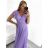 Šaty spoločenské elegantný krátky rukáv dámske (S/M ONE SIZE) TALIANSKA MÓDA IMPSH223589L/DUR - fialová - S/M