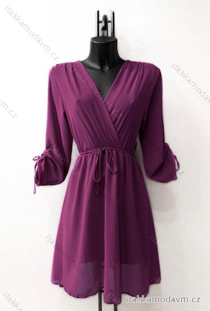 Šaty letní elegantní dlouhý rukáv dámské (S/M ONE SIZE) ITALSKÁ MÓDA IMPES24DIANE4 tmavě fialová S/M